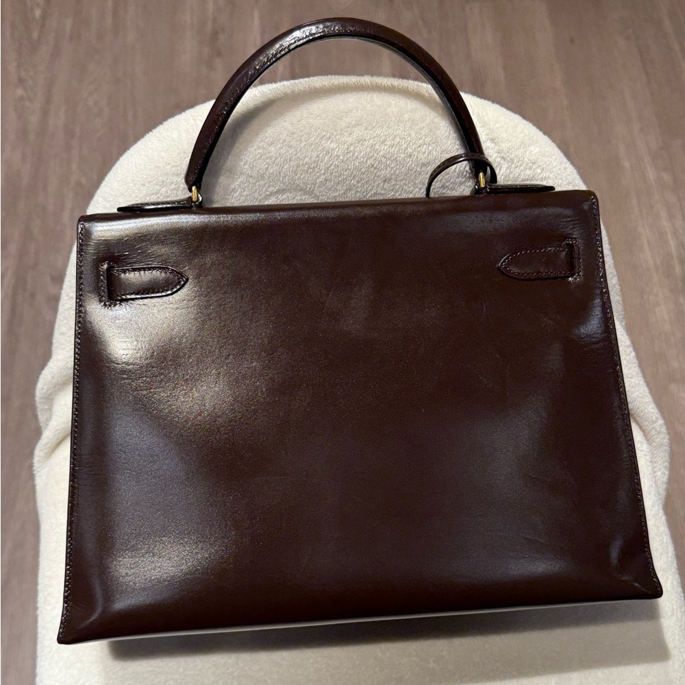 SOLD - HERMES Ebene Brown Box Calfskin Kelly 32 GHW - Picture 6 of 12
